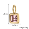 Détail macro du pendentif carré plaqué or 18 carats avec zircon rose et mesures - Rose Rouge Clair 223