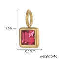 Vue détaillée d'un pendentif carré en or avec pierre rose et dimensions précises - Rose Rouge 209 (zircon)