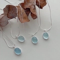 Elegant silver snake chain necklace set with oval moonstone blue gemstone pendants - Deep Blue Style (Snake Bone Chain)