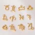 Set of 12 gold plated zodiac signs pendants with micro-pave crystals on white silk - 12 Pcs Gold Zircon Zodiac Set