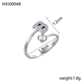 Silver steel open ring with pave zircon letter B and single crystal, 1.8cm diameter - Letter B / Steel