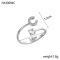 Silver adjustable letter C ring with zircon pave stones and round crystal solitaire - Letter C / Steel