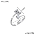 Bague ouverte lettre E en argent avec zircons brillants en acier titane durable - Lettre E / Acier