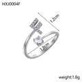Bague ajustable en acier titane avec lettre F en zircons et diamant rond brillant - Lettre F / Acier