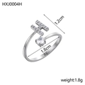Bague ouverte argentée avec lettre H sertie de zircons et cristal rond étincelant - Lettre H / Acier