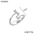 Bague ajustable argentée lettre I sertie de zircons avec anneau ouvert chic - Lettre I / Acier