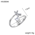 Bague ouverte en acier argenté avec lettre K en zircon et grand cristal brillant - Lettre K / Acier