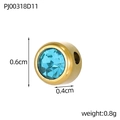 Macro shot of 0.6cm gold-plated round charm with blue crystal inlay for DIY jewelry - Gold - December Aqua Blue