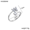 Bague réglable lettre W argentée avec zircons cubiques et diamètre intérieur de 1,8 cm - Lettre W / Acier