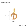 Macro view of 18K gold plated letter D enamel pendant with size and weight detail - Letter D