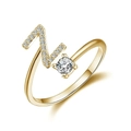 Bague ajustable dorée lettre N avec pierres en zircone et un accent de diamant pur - Lettre Z / Or