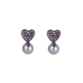 Détails de boucles d'oreilles cœur serties de cristaux noirs et perle grise élégante - Cœur Noir Avec Perle Grise (GE00571H-3)