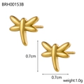 Macro shot of gold-plated dragonfly stud earrings with detailed 0.7cm wing measurements - Dragonfly Shape Style (BRH00153B)