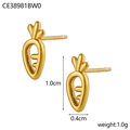 Detail of carrot-shaped gold-plated stainless steel studs with size and weight info - Hollow Carrot Style (CE38981BW0)