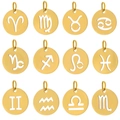 Set of 12 gold-plated stainless steel hollow zodiac sign pendant charms in a 3x4 grid layout - Aries / Gold