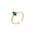 Gold plated stainless steel ring with green marquise cut zircon and hammered texture - Green Marquise Stone Style (JZ00001D)