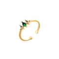 Gold-plated adjustable ring featuring hammer-textured band and marquise-cut green gemstone - 3-Stone Style - Green (JZ00003D)
