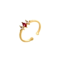 Gold plated stainless steel ring with marquise red and white zircon gemstones - 3-Stone Style - Red (JZ00003D2)