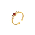 Adjustable gold plated ring with marquise-cut red and white crystals in hammer finish - 5-Stone Style - Red (JZ00002D2)