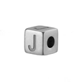 Square stainless steel alphabet bead with letter J engraving in matte silver finish - Steel J