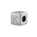 Silver stainless steel cube bead with letter K engraving for DIY jewelry making - Steel K