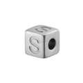 Cube shaped silver stainless steel spacer bead with engraved letter S for DIY jewelry - Steel S
