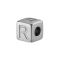 Silver square bead with engraved letter R for DIY stainless steel jewelry making - Steel R