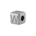 DIY stainless steel cube bead with engraved letter W and matte brushed silver finish - Steel W