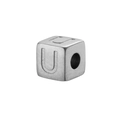 Brushed stainless steel cube bead charm with engraved letter U for DIY jewelry - Steel U