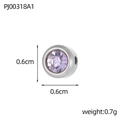 Silver stainless steel bead with lavender crystal inlay 0.6cm DIY jewelry charm - Steel - February Light Purple