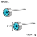Orecchini a lobo da 0,4cm con zirconi acquamarina tondi e acciaio argento lucido - Acciaio Blu Chiaro