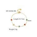 Detail of colorful heart zirconia stones on a gold-plated stainless steel chain bracelet - Multicolor Heart Bracelet (HF-S4246-ML)