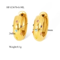 Detail view of 18K gold hoop earrings with colorful zircon star engravings and dimensions - Gold Multicolor Rhinestone Hoop Earrings (E3670) / Outer Diameter 20MM