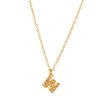 Dettaglio del ciondolo a lettera W placcato oro 18K con pavé di zirconi scintillanti - Stile W (HF-X2493-W) / Oro 18K