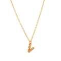 Dettaglio del ciondolo lettera V placcato oro 18K con pavé di zirconi scintillanti - Stile V (HF-X2493-V) / Oro 18K