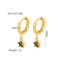 Orecchini a cerchio dorati con ciondoli a stella nera, misura 20mm, peso 1,7g - Stile Stella in Vetro Nero (HF-E3673-BK)