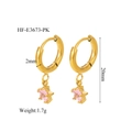 Pink star-shaped glass pendant earrings in 18K gold plated finish with dimensions - Pink Glass Star Style (HF-E3673-PK)