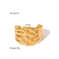 Detail view of 18K gold plated cuff bracelet with leaf patterns showing 41mm height - Realistic Layered Leaf Style (HF-B5278)