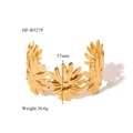 Detailed close-up showing the 37mm height and weight specs of the 18K gold flower cuff bracelet - Sunflower Patchwork Style (HF-B5279)