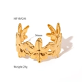 Detail view of 18K gold plated wide flower cuff bracelet with 36mm height and 28g weight - Mirror Polished Petal Style (HF-B5281)