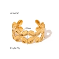 Detail view of gold floral cuff bracelet with 25mm width and textured flower petal design - Brushed Texture Petal Style (HF-B5282)