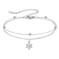 Bracelet double couche en acier inoxydable argenté avec hexagramme et perles rondes - Acier