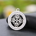 Polished silver stainless steel Celtic knot pendant with sparkling white rhinestones - Steel