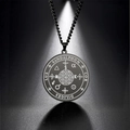 Pendentif pièce acier noir avec sceau de Sandalphon et gravure florale géométrique - Noir