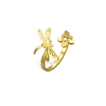 Adjustable golden stainless steel open ring featuring a dragonfly and flower design - Dragonfly / Gold