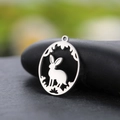 Silver stainless steel rabbit pendant in flower garden hollow design for DIY jewelry - Steel Color (Rabbit 1)