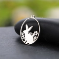 Silver stainless steel rabbit pendant with floral cutout design for DIY jewelry - Steel Color (Rabbit 2)