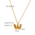 18K gold plated stainless steel necklace with puffy bubble letter W pendant and cross chain - Letter W Pendant (HF-X2444-W) / 18K Gold