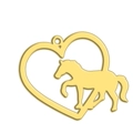 Macro-opname van gouden roestvrijstalen hart hanger met een rennend paard silhouet - Goud