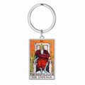 Detailopname van roestvrijstalen tarot sleutelhanger met De Keizer kaart bedrukking - Staalkleur - Keizer